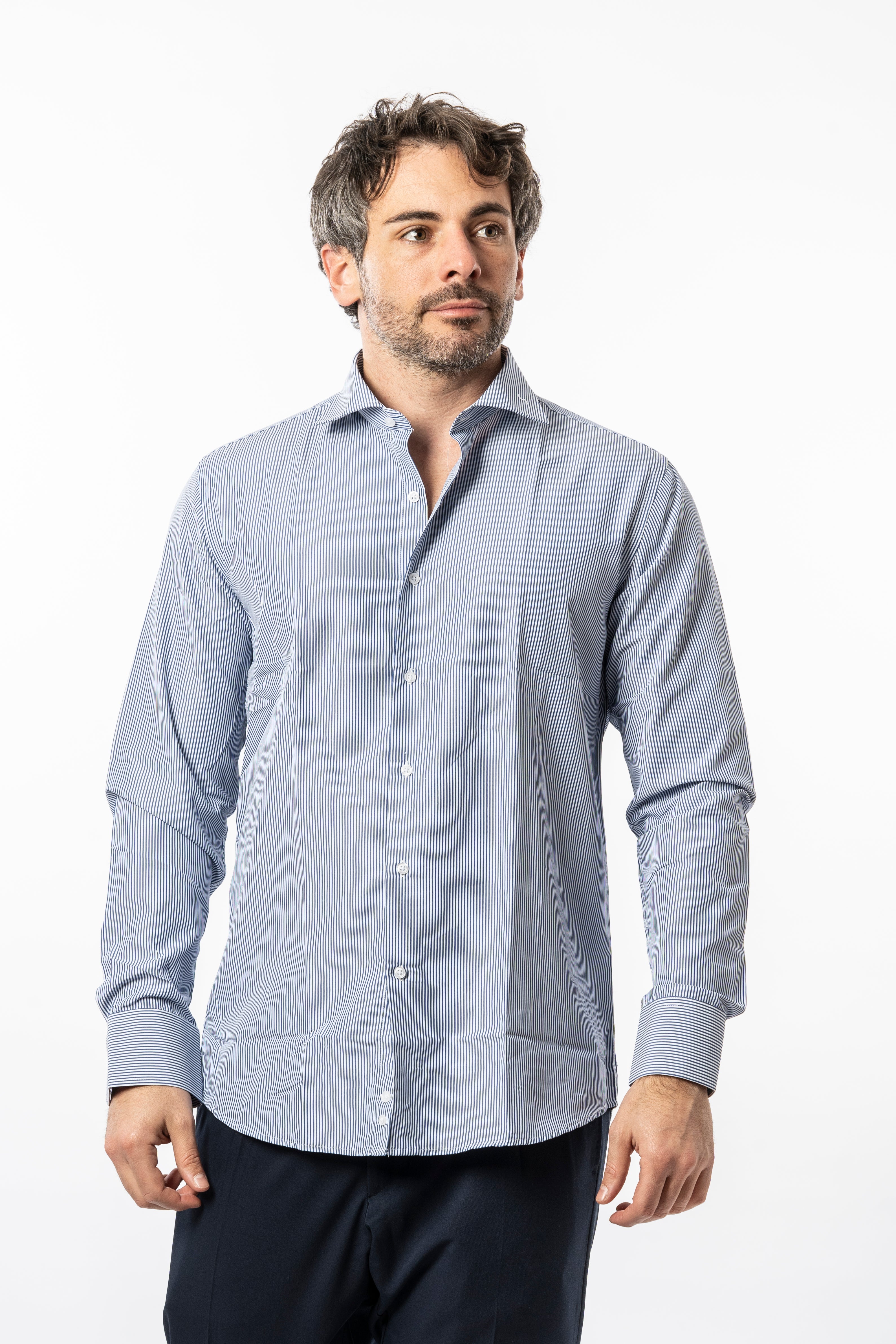 Camicia Vinc- con righe Bianco e Blu